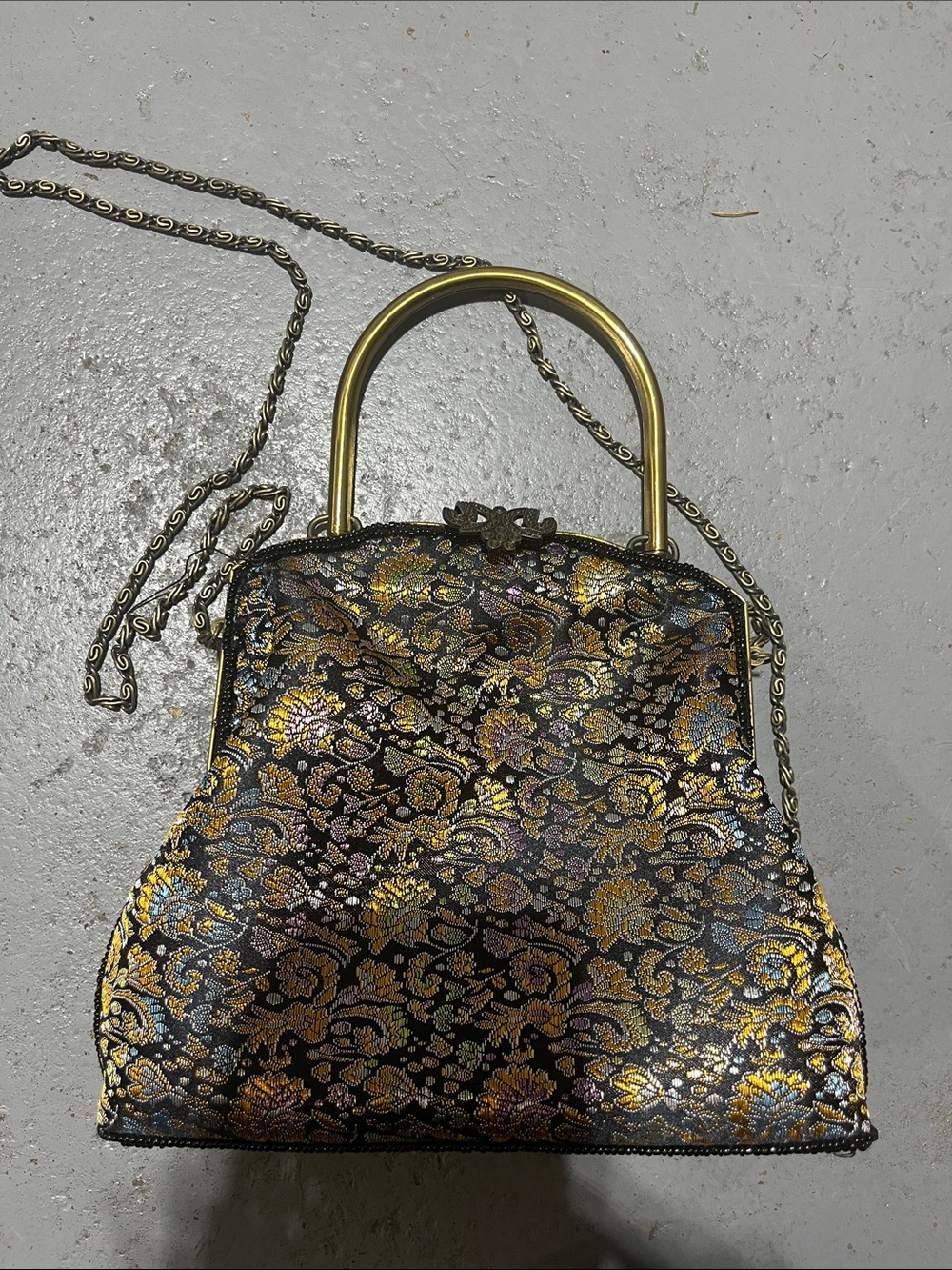 Vintage-Inspired Black & Gold Brocade Evening Bag